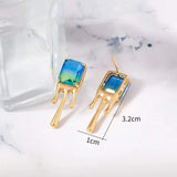 Blue Green Crystal 18K Frosted Gold Stud Earring Pair for Women