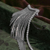 Glossy Silver Cubic Zirconia Long Dangling chain Earring for Women