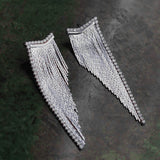 Glossy Silver Cubic Zirconia Long Dangling chain Earring for Women