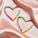 Multi Color Enamel Heart Love 18K Gold Hoop Bali Earring for Women