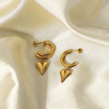 Love Heart Glossy Silver 18k Gold Dangling Hoop Earring for Women