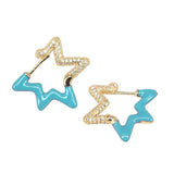 Light Blue Enamel Star Cubic Zirconia 18K Gold Hoop Earring for Women