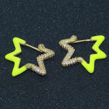 Light Blue Enamel Star Cubic Zirconia 18K Gold Hoop Earring for Women