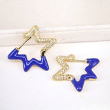 Light Blue Enamel Star Cubic Zirconia 18K Gold Hoop Earring for Women