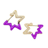 Light Blue Enamel Star Cubic Zirconia 18K Gold Hoop Earring for Women
