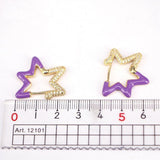 Light Blue Enamel Star Cubic Zirconia 18K Gold Hoop Earring for Women