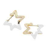 Light Blue Enamel Star Cubic Zirconia 18K Gold Hoop Earring for Women