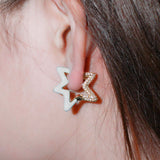 Light Blue Enamel Star Cubic Zirconia 18K Gold Hoop Earring for Women