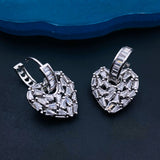 Love Heart Silver Baguette Cubic Zirconia Hoop Drop Earring Pair Women