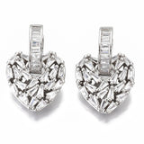 Love Heart Silver Baguette Cubic Zirconia Hoop Drop Earring Pair Women