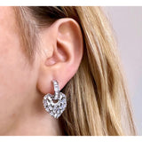 Love Heart Silver Baguette Cubic Zirconia Hoop Drop Earring Pair Women