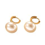 Baby Pink Button Pearl 18K Gold Drop Hoop Bali Earring for Women