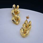 Triple Heart Love Copper Glossy 18K Gold Dangler Drop Earring for Women