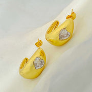 Cubic Zirconia Heart Copper Glossy 18K Gold Hoop Earring for Women
