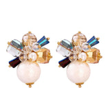 Floral Crystal Beads Pearl Copper Multicolor Gold Stud Earring for Women
