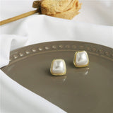 trapezoid Shape Pearl 18k Gold Copper Stud Earring for Women