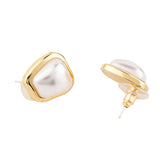 trapezoid Shape Pearl 18k Gold Copper Stud Earring for Women