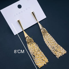Long Chain Glossy Copper 18k Gold Dangling Tassel Earring for Women