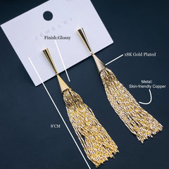 Long Chain Glossy Copper 18k Gold Dangling Tassel Earring for Women