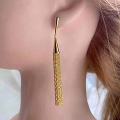 Long Chain Glossy Copper 18k Gold Dangling Tassel Earring for Women