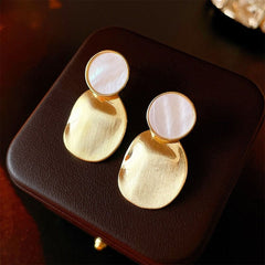 Beaten Matte Finish White 18K Gold Copper Dangling Drop Earring for Women