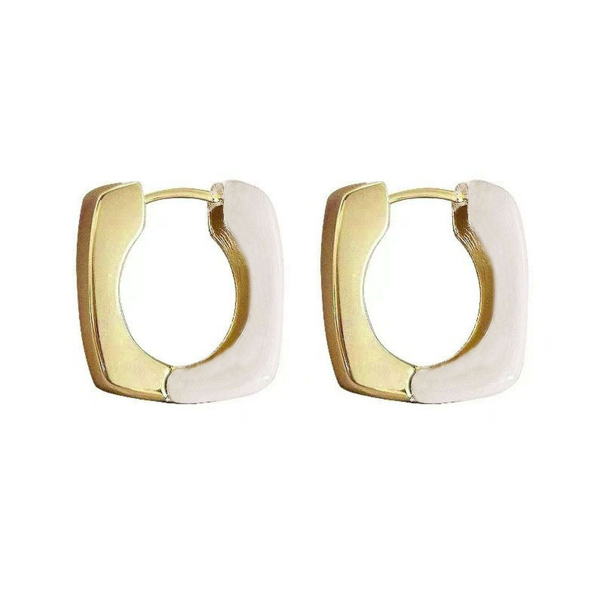 White Enamel Square 18k Gold Copper Stud Hoop Earring for Women