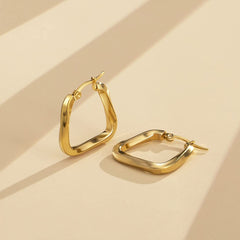 3D Triangle Copper 18k Gold Hoop Bali Earring for Women
