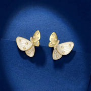 Butterfly Mother of Pearl Cubic Zirconia Copper 18K Gold Stud Earring for Women