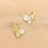 Butterfly Mother of Pearl Cubic Zirconia Copper 18K Gold Stud Earring for Women