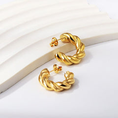 Twisted Croissant Glossy Copper Gold Hoop Bali Earrings for Women