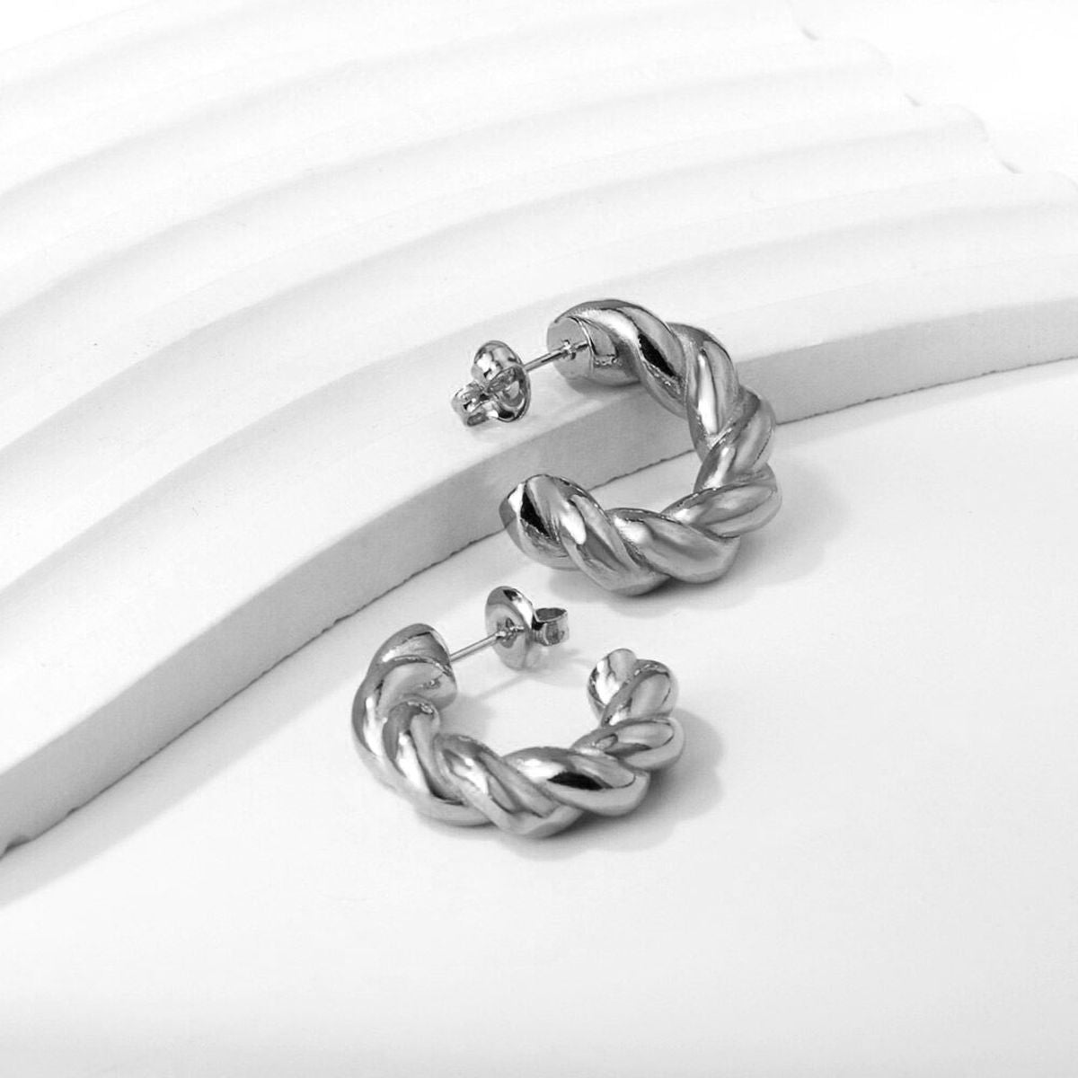 Twisted Croissant Glossy Copper Gold Hoop Bali Earrings for Women