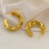 Beaten Gold Glossy 18K Gold Anti Tarnish Copper Hoop Bali Earring for Women
