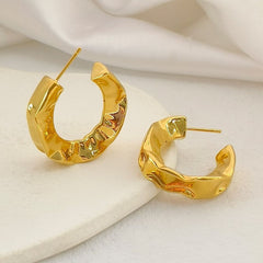 Beaten Gold Glossy 18K Gold Anti Tarnish Copper Hoop Bali Earring