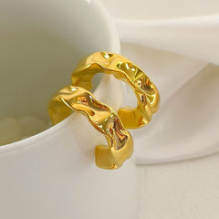 Beaten Gold Glossy 18K Gold Anti Tarnish Copper Hoop Bali Earring for Women