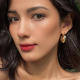 Beaten 18K Glossy Gold Anti Tarnish Copper Hoop Bali Earring for Women