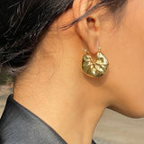 Beaten 18K Glossy Gold Anti Tarnish Copper Hoop Bali Earring for Women
