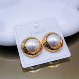 Wrapped Beaten 18K Gold Pearl Stud Earring for Women