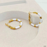 White Enamel 18K Glossy Gold Stainless Steel Hoop Earrings For Women