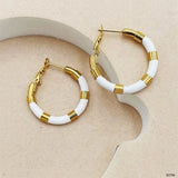 White Enamel 18K Glossy Gold Stainless Steel Hoop Earrings For Women