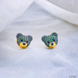 Green Teddy Bear 18K Gold Copper Stud Earring for Women