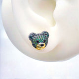 Green Teddy Bear 18K Gold Copper Stud Earring for Women