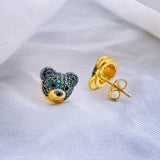 Green Teddy Bear 18K Gold Copper Stud Earring for Women