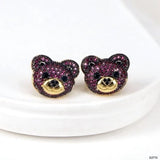 Green Teddy Bear 18K Gold Copper Stud Earring for Women