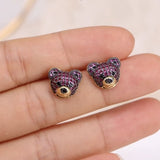 Green Teddy Bear 18K Gold Copper Stud Earring for Women