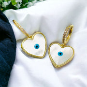 Heart Love Mother Of Pearl Evil Eye 18K Gold Anti Tarnish Hoop Drop Earring For Women