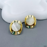 Oval Shiny White 18K Gold Pearl Copper Anti Tarnish Stud Earring For Women