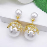 Pearl Back Closer White 18K Gold Cubic Zirconia Pearl Copper Anti Tarnish Drop Earring For Women