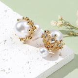 Pearl Back Closer White 18K Gold Cubic Zirconia Pearl Copper Anti Tarnish Drop Earring For Women