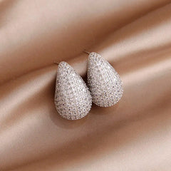 Teardrop Pave Paisley Mango CZ Gold Anti Tarnish Stud Earring