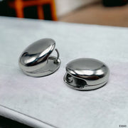 Dual Side Oval Glossy Silver Anti Tarnish Oval Stud Hoop Earring For Women